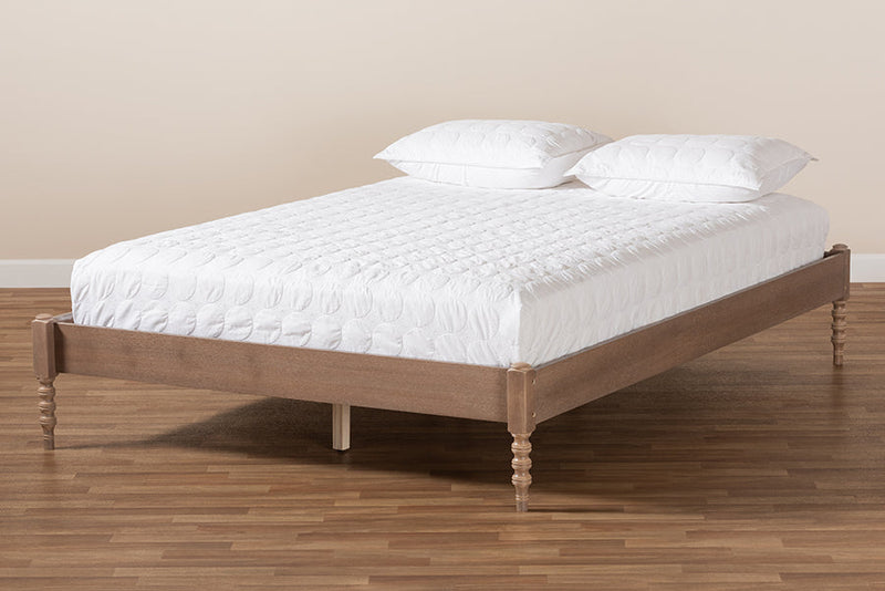 Sabine French Bohemian Antique Oak King Size Platform Bed Baxton