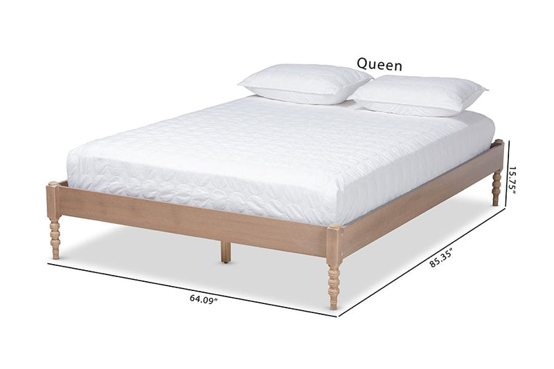 Sabine French Bohemian Antique Oak King Size Platform Bed Baxton