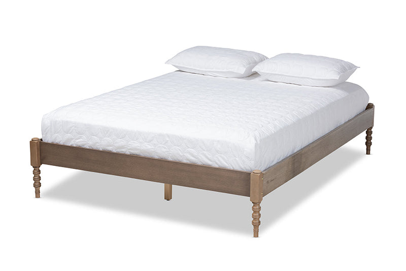 Sabine French Bohemian Weathered Gray Oak King Size Platform Bed Baxton