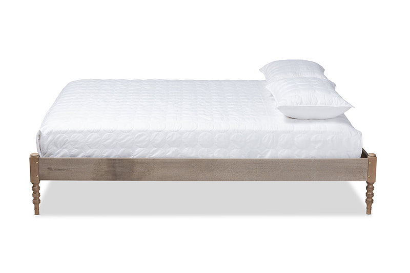 Sabine French Bohemian Weathered Gray Oak King Size Platform Bed Baxton