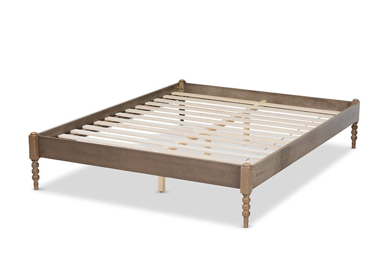 Sabine French Bohemian Weathered Gray Oak King Size Platform Bed Baxton