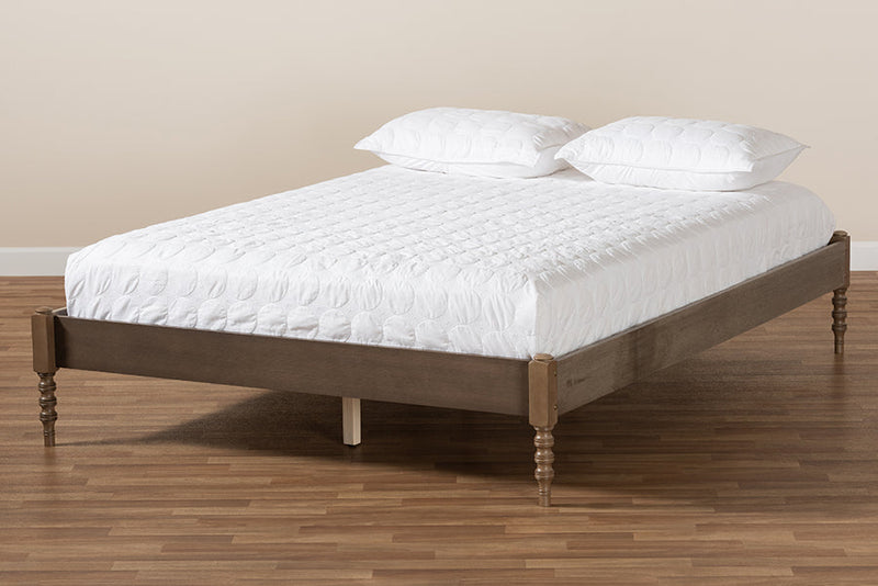 Sabine French Bohemian Weathered Gray Oak King Size Platform Bed Baxton