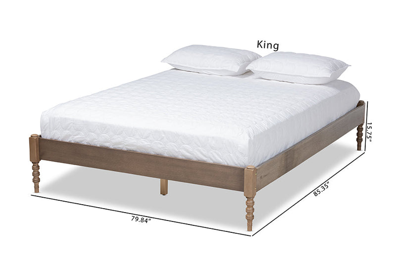 Sabine French Bohemian Weathered Gray Oak King Size Platform Bed Baxton