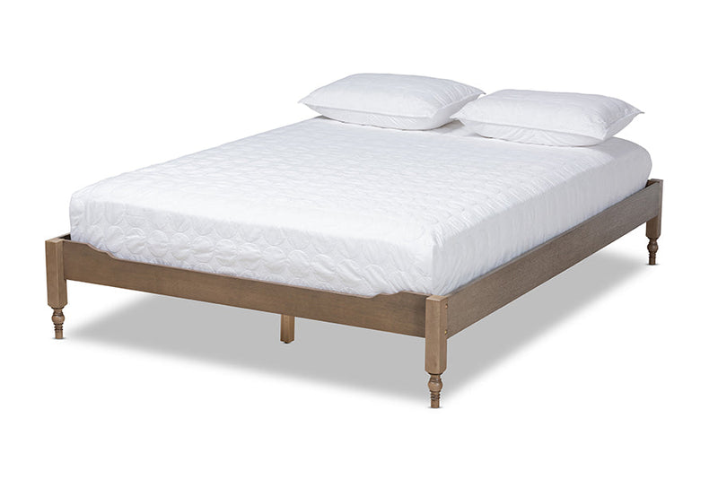 Belisma French Bohemian Weathered Gray Oak Queen Size Platform Bed Baxton