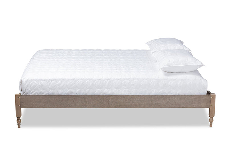 Belisma French Bohemian Weathered Gray Oak Queen Size Platform Bed Baxton