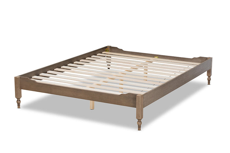 Belisma French Bohemian Weathered Gray Oak Queen Size Platform Bed Baxton