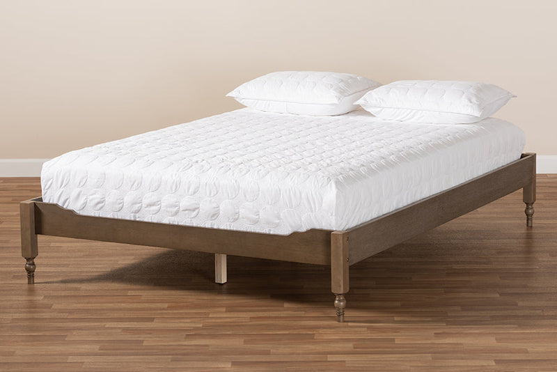 Belisma French Bohemian Weathered Gray Oak Queen Size Platform Bed Baxton