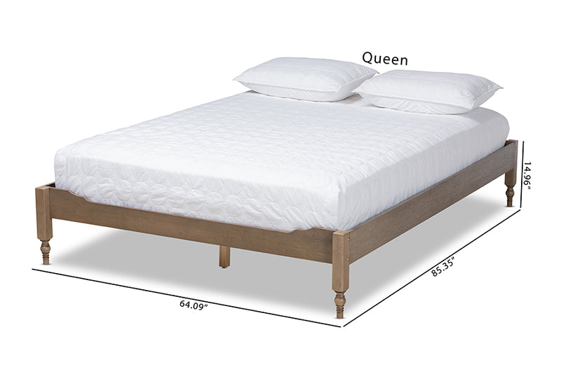 Belisma French Bohemian Weathered Gray Oak Finished Wood Queen Size Platform Bed