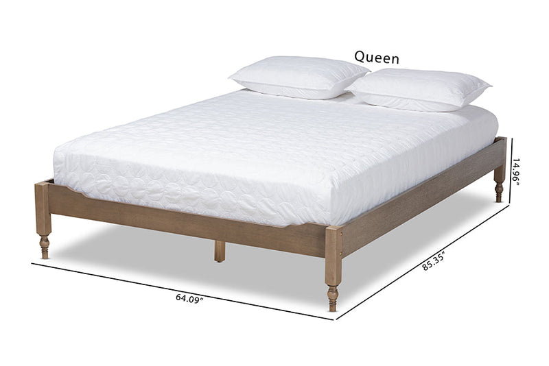 Belisma French Bohemian Weathered Gray Oak Queen Size Platform Bed Baxton