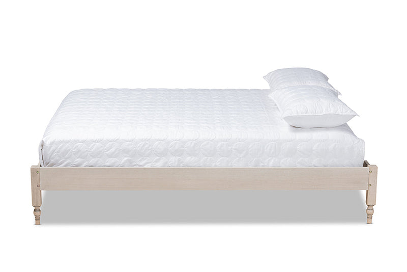 Belisma French Bohemian Antique White Oak King Size Platform Bed Baxton