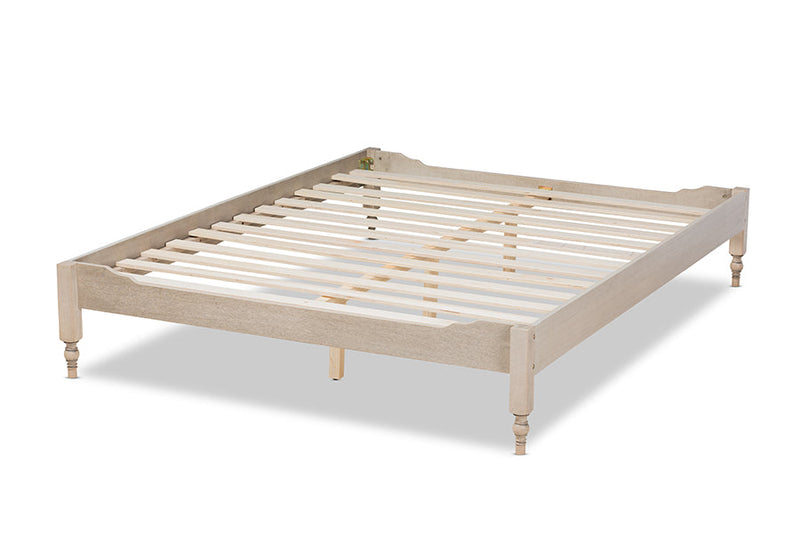 Belisma French Bohemian Antique White Oak King Size Platform Bed Baxton