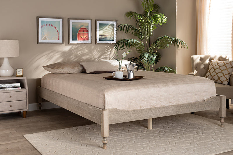 Belisma French Bohemian Antique White Oak King Size Platform Bed Baxton