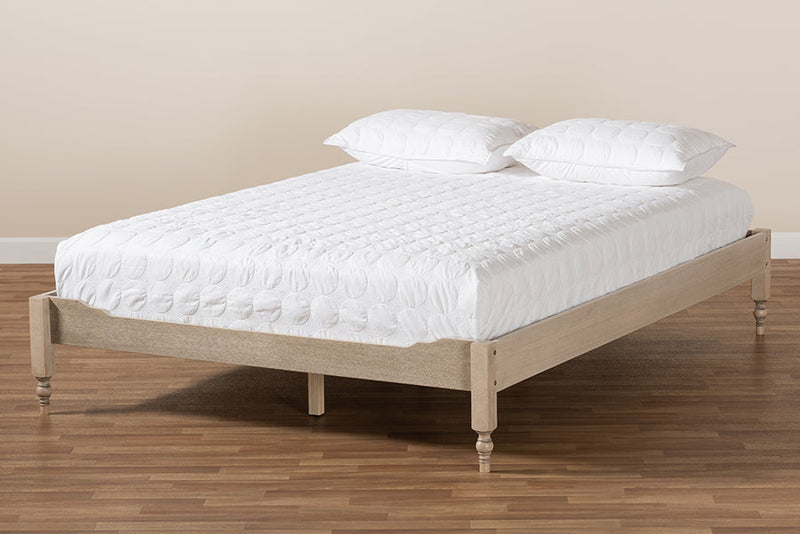 Belisma French Bohemian Antique White Oak King Size Platform Bed Baxton