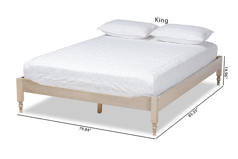 Belisma French Bohemian Antique White Oak King Size Platform Bed Baxton