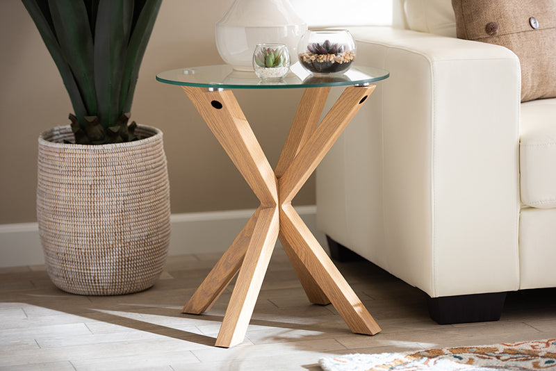 Dexter Modern and Contemporary Glass and Wood Finished End Table