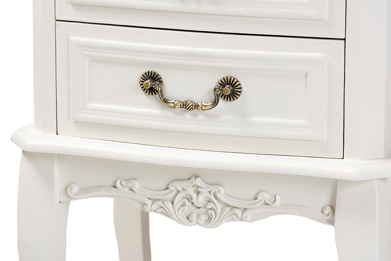 Carwyn Antique French Country Cottage Two-Tone White and Oak Finished 2-Drawer Wood End Table