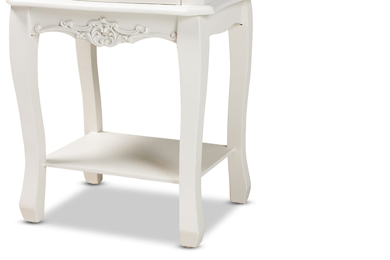 Carwyn Antique French Country Cottage Two-Tone White and Oak Finished 2-Drawer Wood End Table