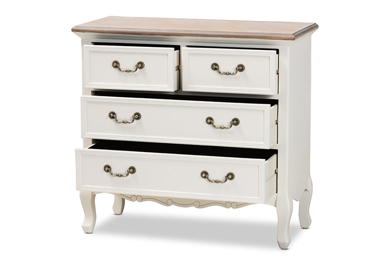 Carwyn Antique French Country Cottage Two-Tone White and Oak Finished 4-Drawer Accent Storage Cabinet