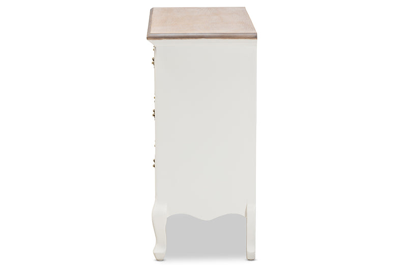 Carwyn Antique French Country Cottage Two-Tone White and Oak Finished 4-Drawer Accent Storage Cabinet