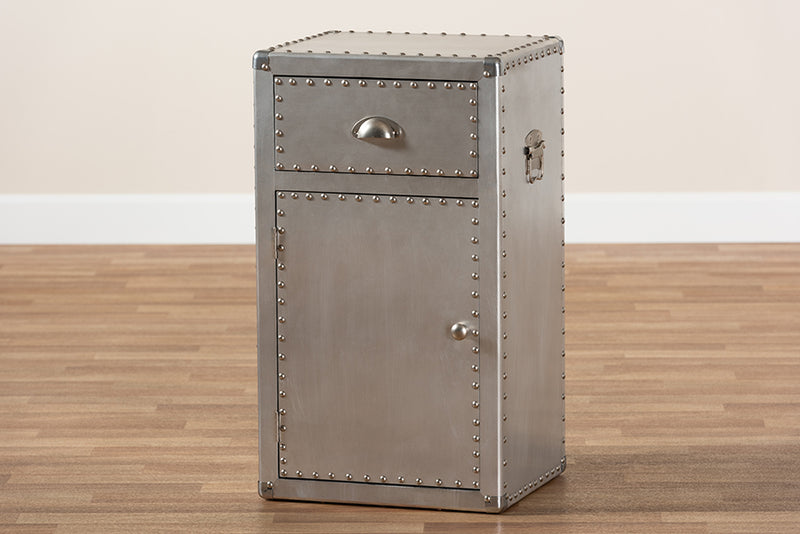 Nadra French Industrial Silver Metal 1-Door Accent Storage Cabinet