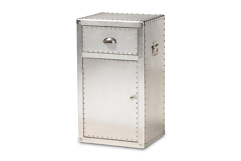 Nadra French Industrial Silver Metal 1-Door Accent Storage Cabinet