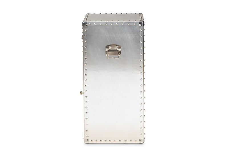 Nadra French Industrial Silver Metal 1-Door Accent Storage Cabinet