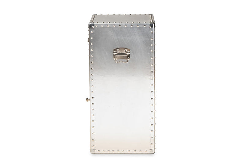 Nadra French Industrial Silver Metal 1-Door Accent Storage Cabinet Baxton