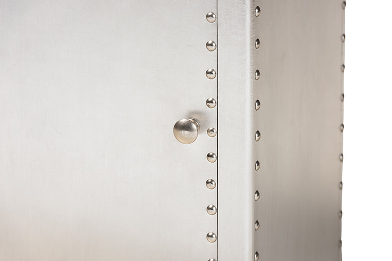 Nadra French Industrial Silver Metal 1-Door Accent Storage Cabinet