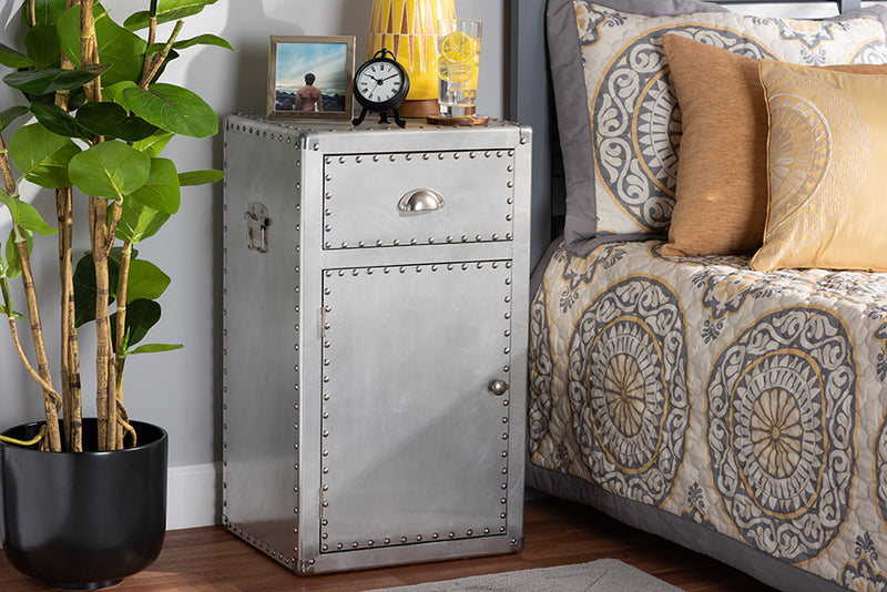Nadra French Industrial Silver Metal 1-Door Accent Storage Cabinet