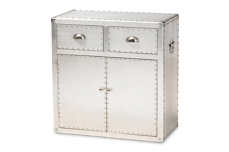 Nadra French Industrial Silver Metal 2-Door Accent Storage Cabinet Baxton