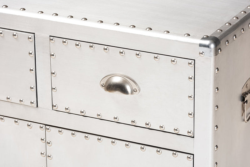 Nadra French Industrial Silver Metal 2-Door Accent Storage Cabinet Baxton