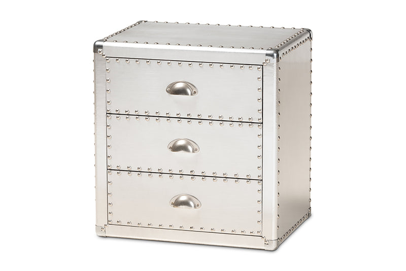 Kimberly French Industrial Silver Metal 3-Drawer End Table