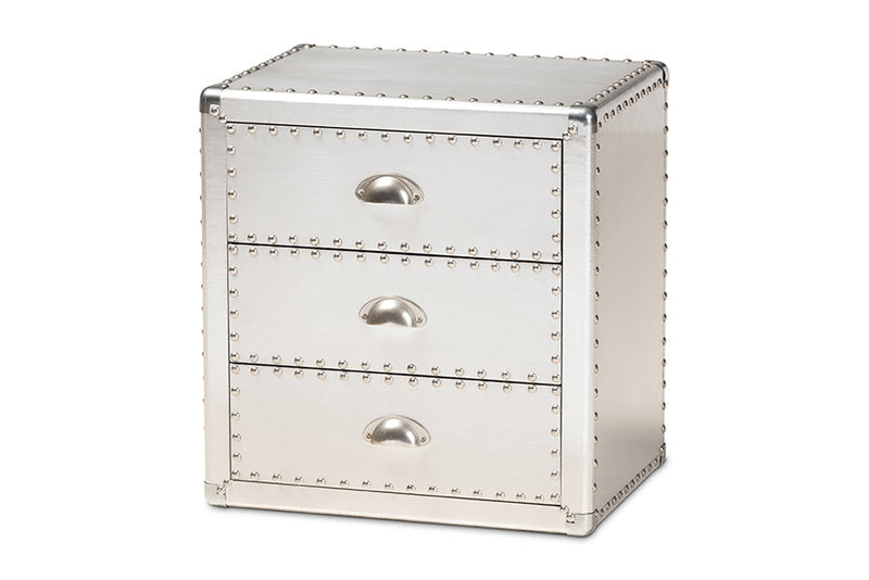 Kimberly French Industrial Silver Metal 3-Drawer End Table Baxton