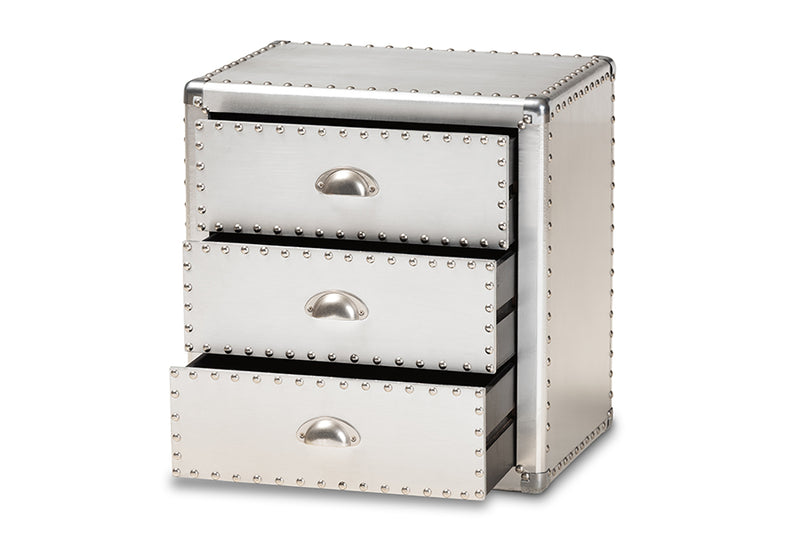 Kimberly French Industrial Silver Metal 3-Drawer End Table