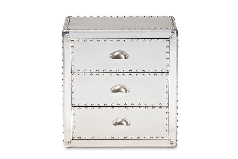 Kimberly French Industrial Silver Metal 3-Drawer End Table Baxton