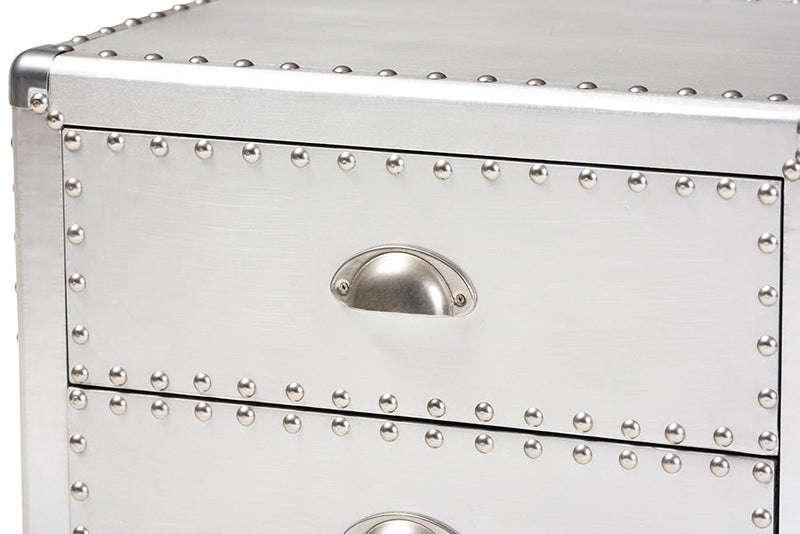 Kimberly French Industrial Silver Metal 3-Drawer End Table Baxton