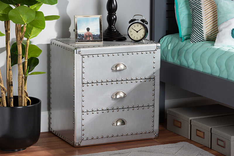 Kimberly French Industrial Silver Metal 3-Drawer End Table