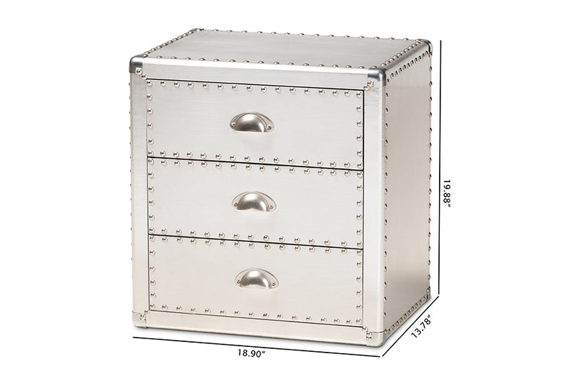 Kimberly French Industrial Silver Metal 3-Drawer End Table Baxton