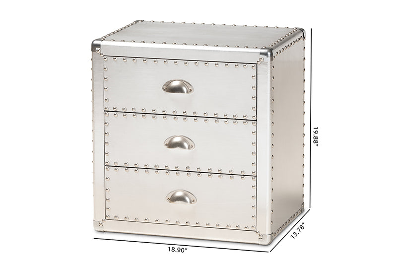 Kimberly French Industrial Silver Metal 3-Drawer End Table