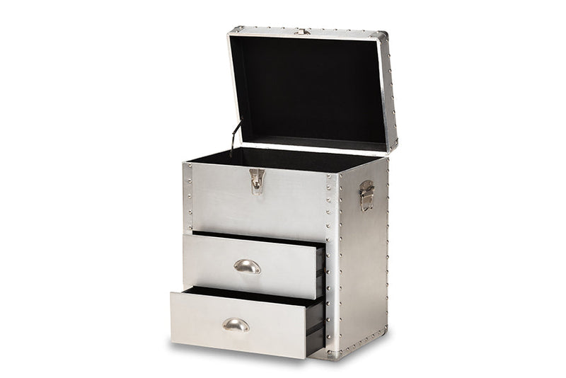 Nadra French Industrial Silver Metal 2-Drawer Accent Storage Cabinet Baxton