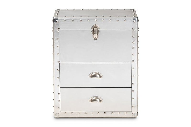 Nadra French Industrial Silver Metal 2-Drawer Accent Storage Cabinet Baxton