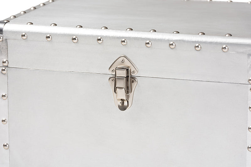 Nadra French Industrial Silver Metal 2-Drawer Accent Storage Cabinet Baxton