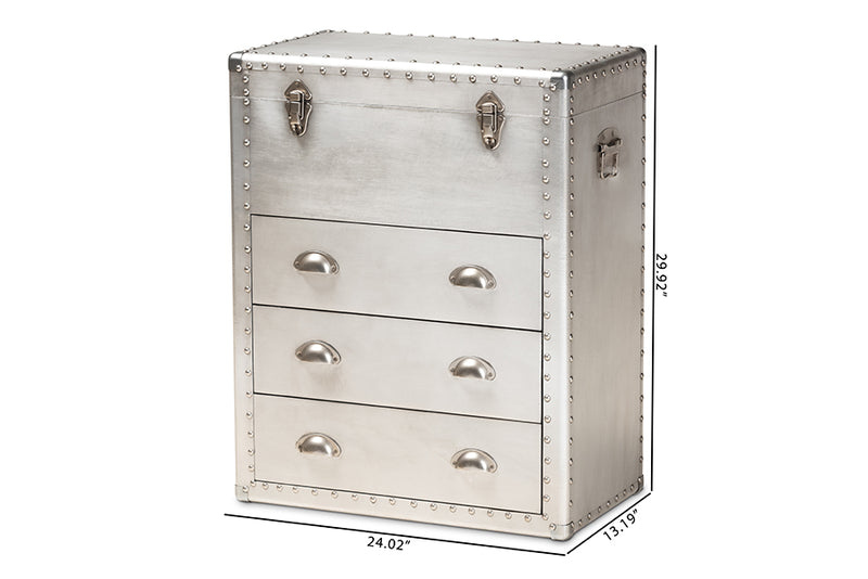 Nadra French Industrial Silver Metal 3-Drawer Accent Storage Cabinet