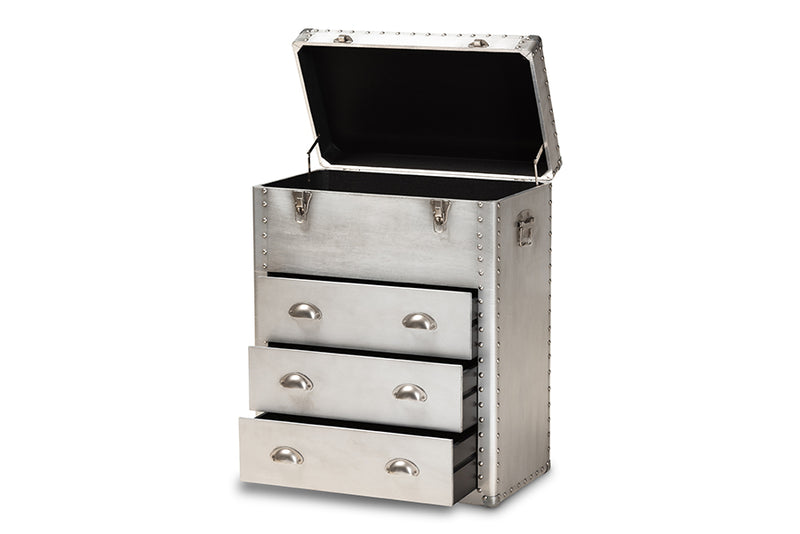 Nadra French Industrial Silver Metal 3-Drawer Accent Storage Cabinet