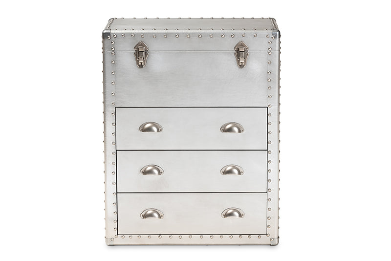 Nadra French Industrial Silver Metal 3-Drawer Accent Storage Cabinet