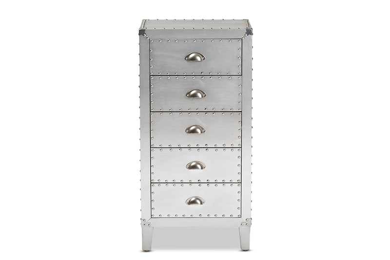 Gellert French Industrial Silver Metal 5-Drawer Accent Storage Cabinet
