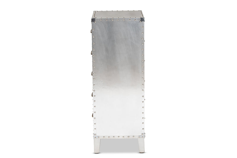 Gellert French Industrial Silver Metal 5-Drawer Accent Storage Cabinet
