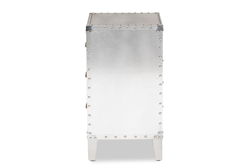 Geona French Industrial Silver Metal 3-Drawer End Table Baxton