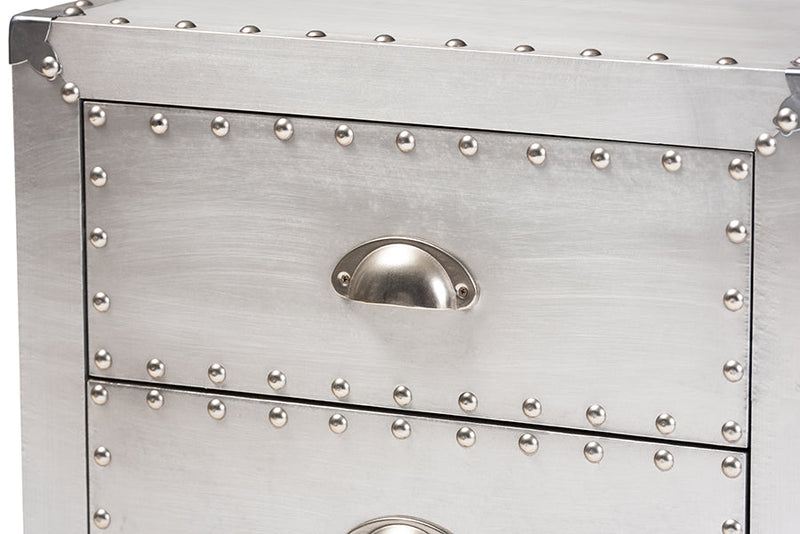 Geona French Industrial Silver Metal 3-Drawer End Table Baxton