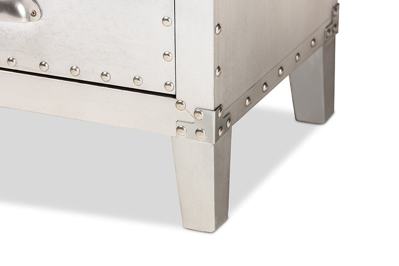 Geona French Industrial Silver Metal 3-Drawer End Table Baxton